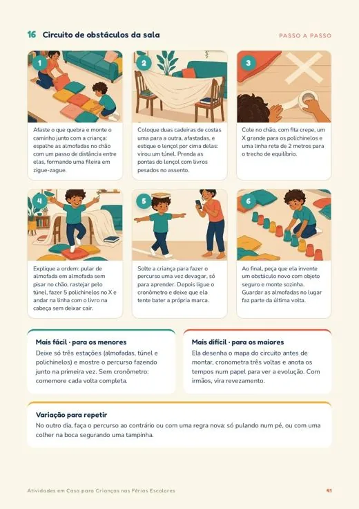 Página de passo a passo ilustrado do Circuito de obstáculos